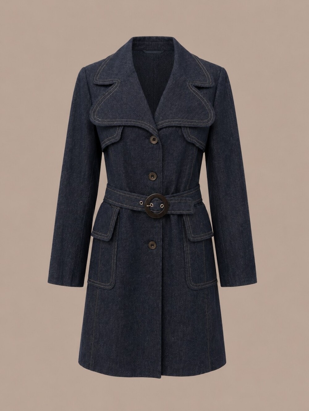 Women's Denim Belted Wool-Blend Coat